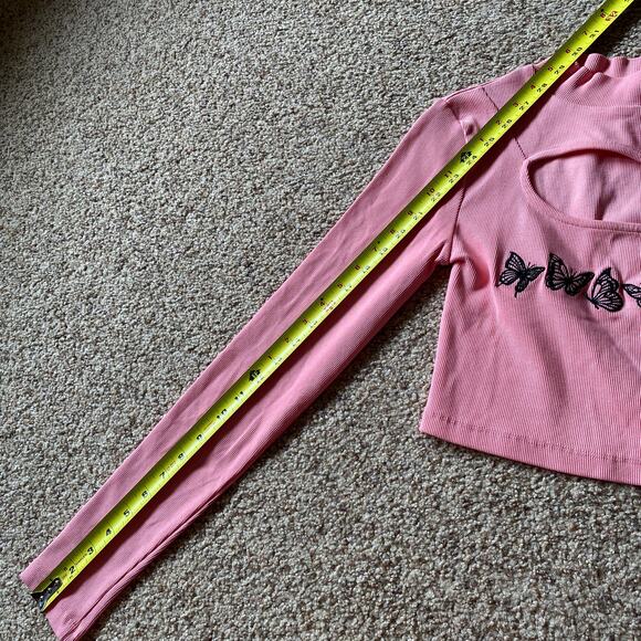 Urban Outfitters Pink Butterfly Cutout Top Embroidered Crop Top Y2K 2000s - Picture 6 of 8